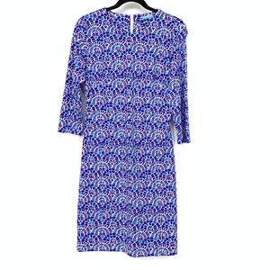 J. McLaughlin Sophia Dress Womens Size S Blue White Mosaic Print Catalina Cloth